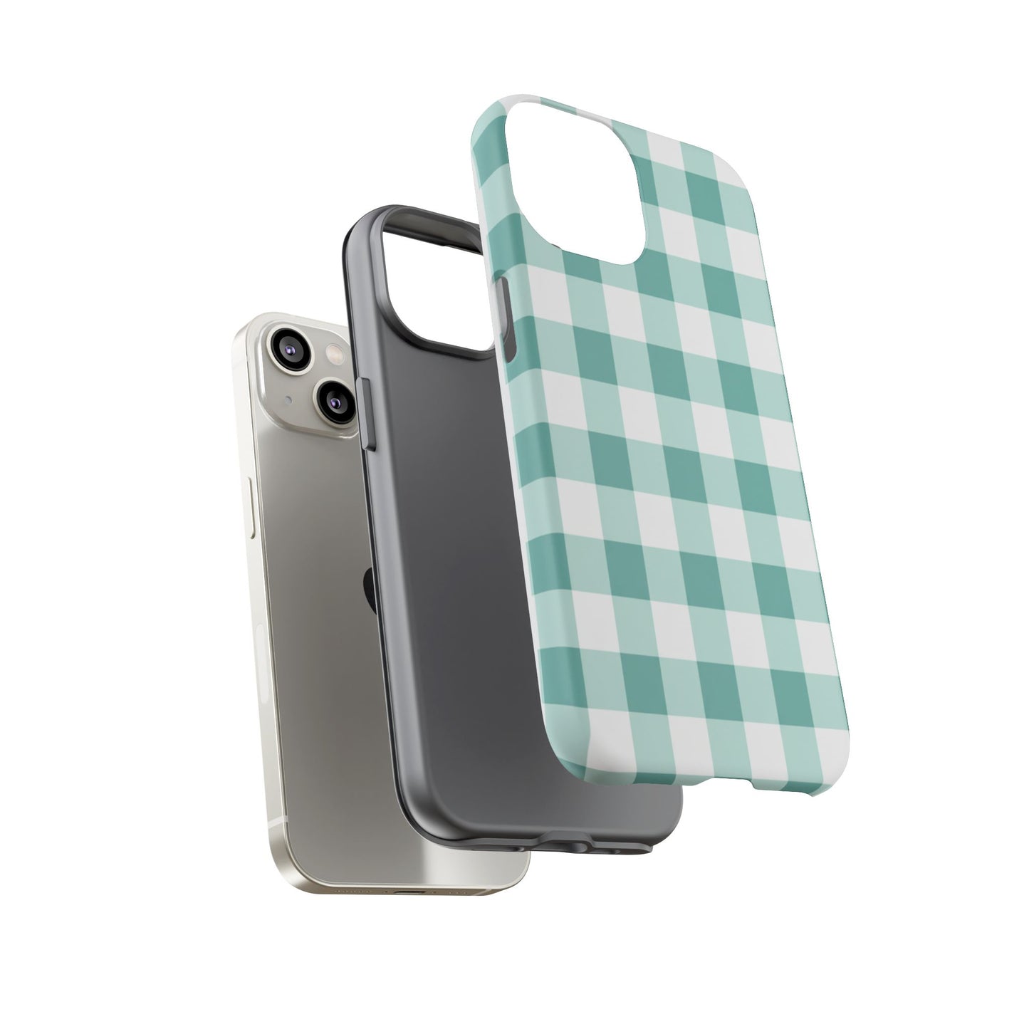 Mint Green Buffalo Check Tough Phone Case — Durable Plaid Protective Cover