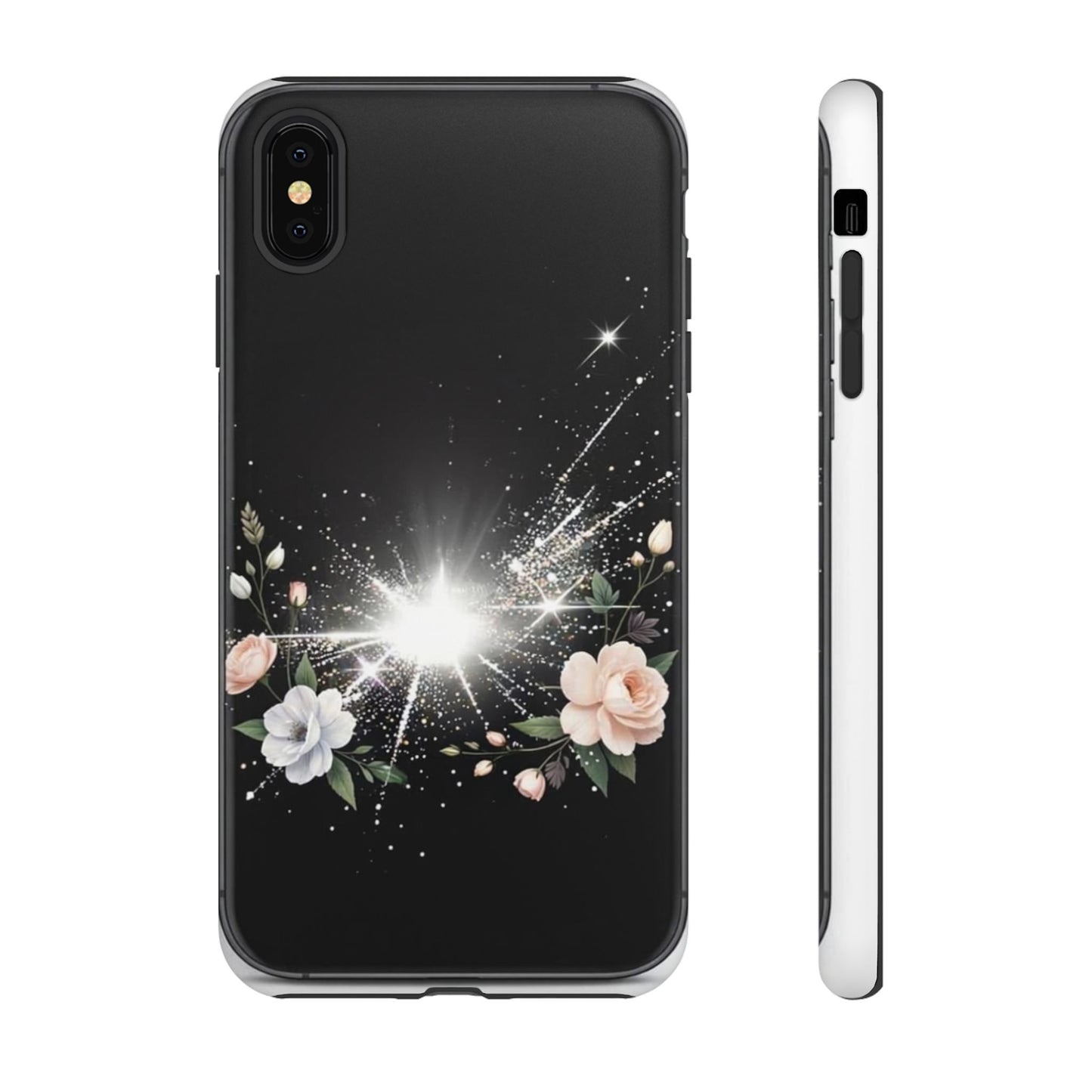 Floral Burst Phone Case — Protective Black Sparkle Design