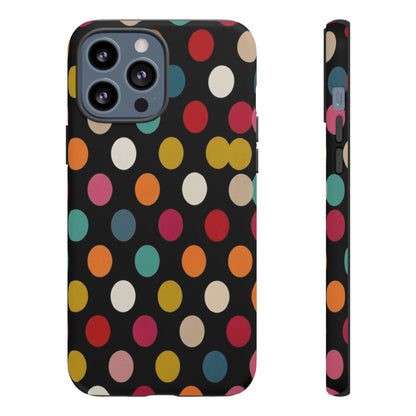 Polka Dot Tough Phone Case – Colorful Retro Dots on Black