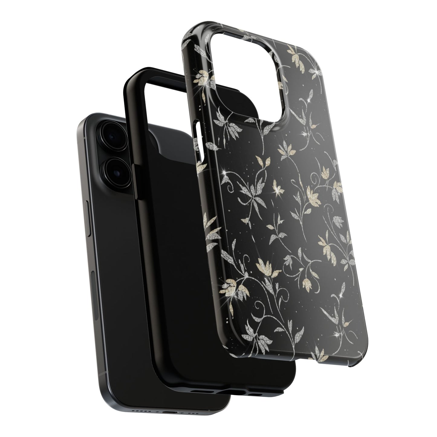Floral Noir Tough Phone Case — Vintage Black Botanical Protective Cover
