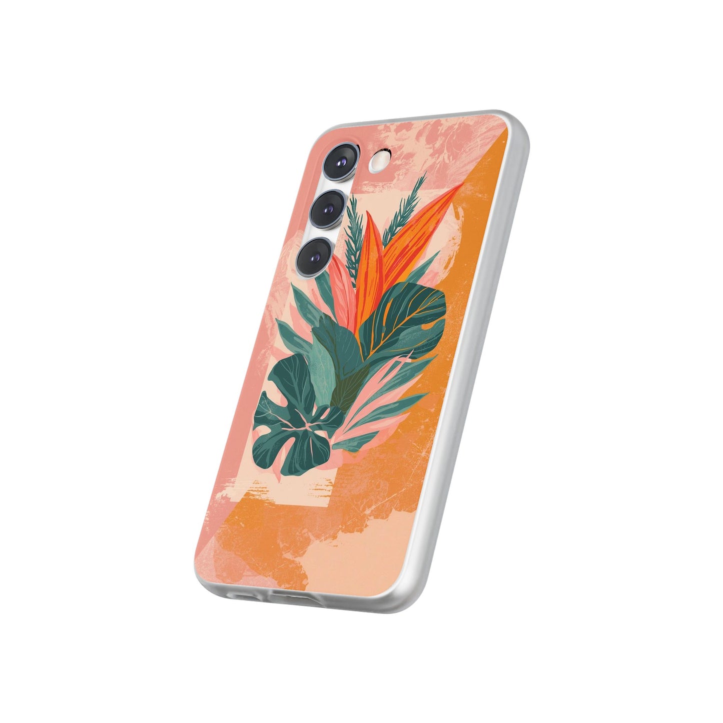 Tropical Botanical Phone Case — Pink & Orange Floral Flexi Case