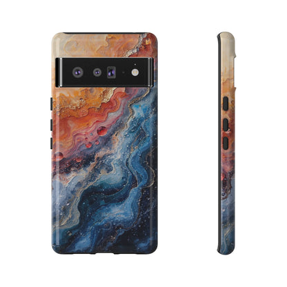 Marbled Galaxy Tough Phone Case — Abstract Blue & Coral Protective Cover
