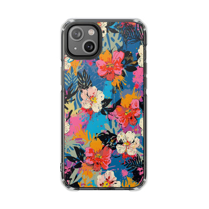 Clear Magnetic Phone Case — Bright Tropical Floral Impact Protection