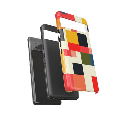 Abstract Color Block Tough Phone Case — Retro Geometric Protective Cover