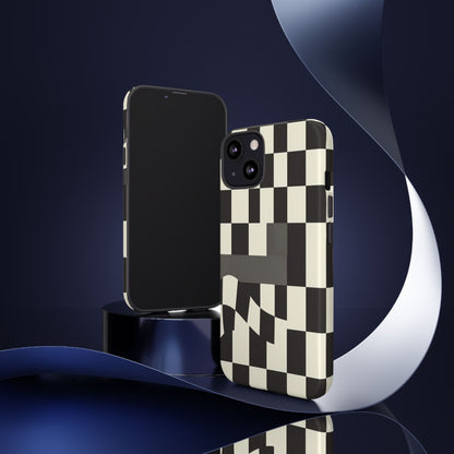 Checkerboard Wave Phone Case — Black & Cream Graphic Tough Case