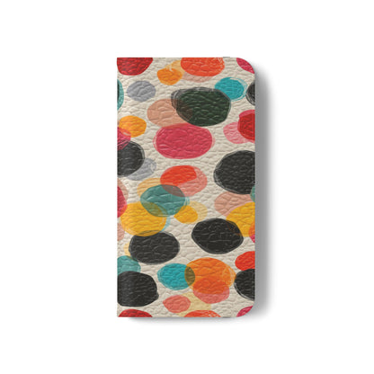 Colorful Confetti Dot Flip Phone Case — Retro Polka Wallet Cover