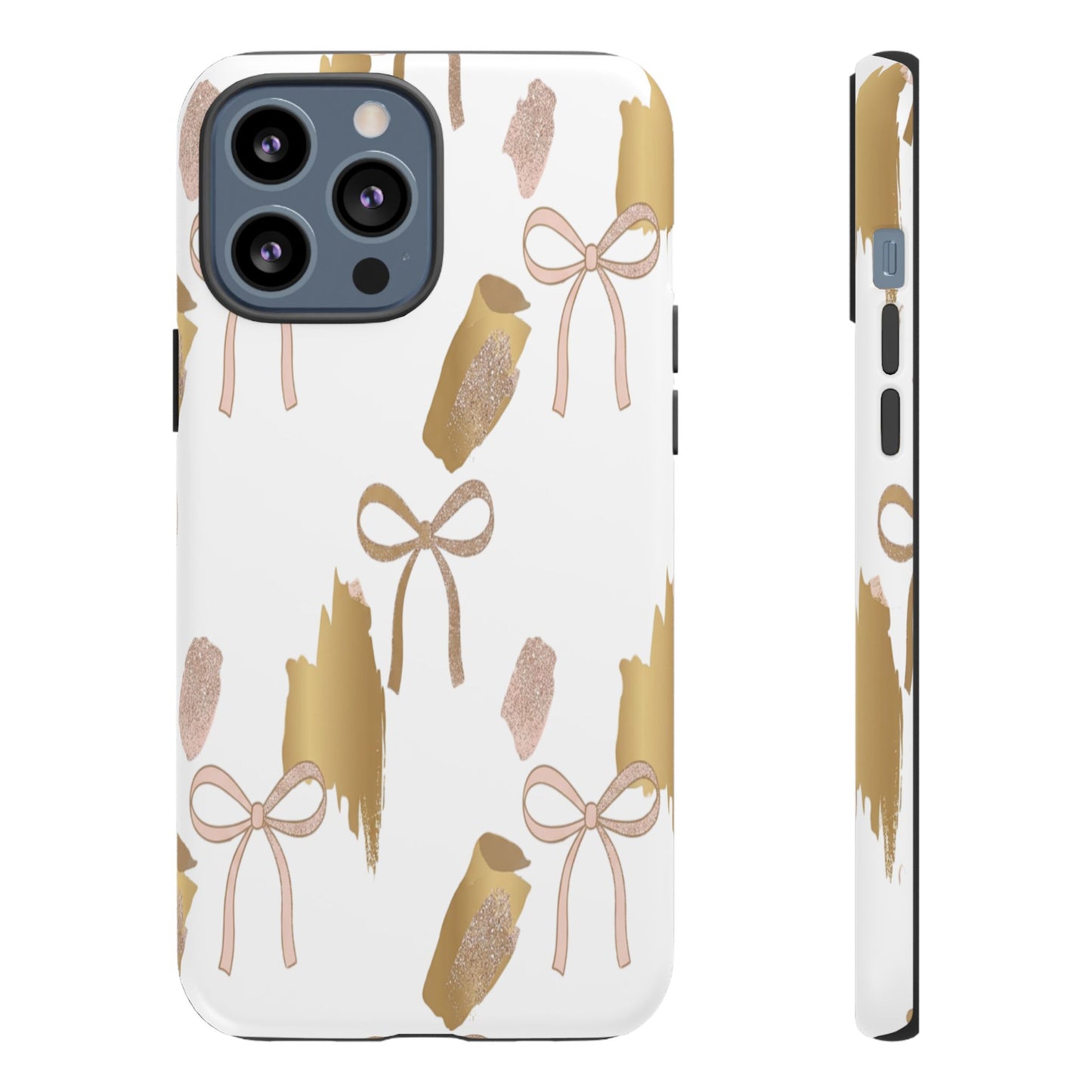 Phone Case — Gold Brushstroke & Blush Bow Pattern
