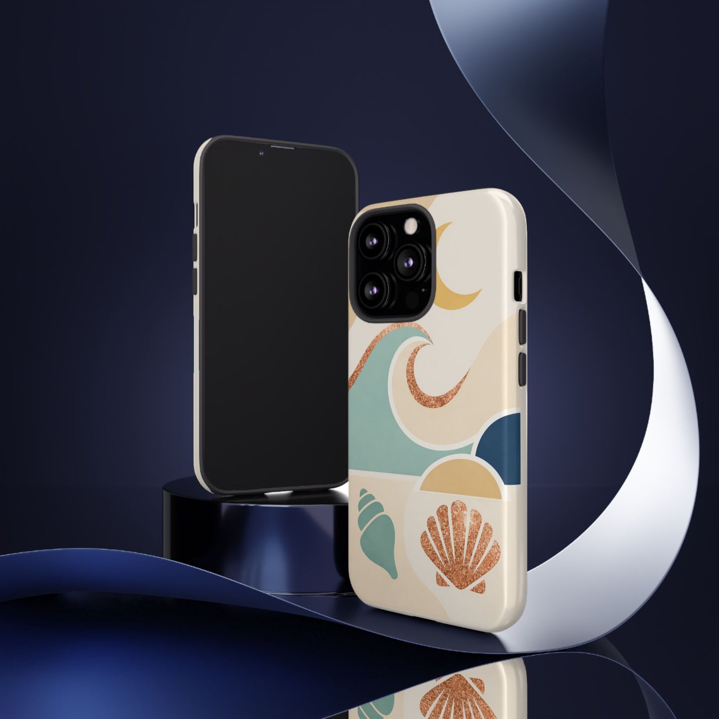 Sea Breeze Tough Phone Case — Retro Waves & Shells Design