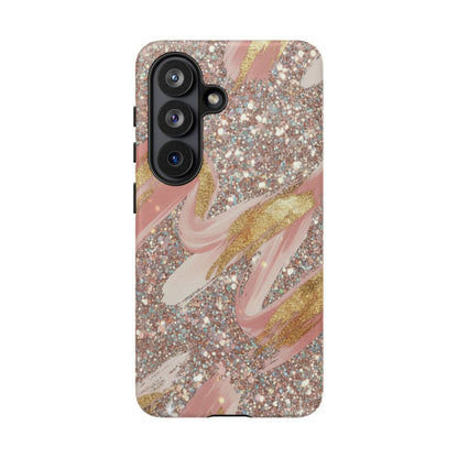 Glitter Blush Marble Phone Case — Pink Gold Swirl Tough Case