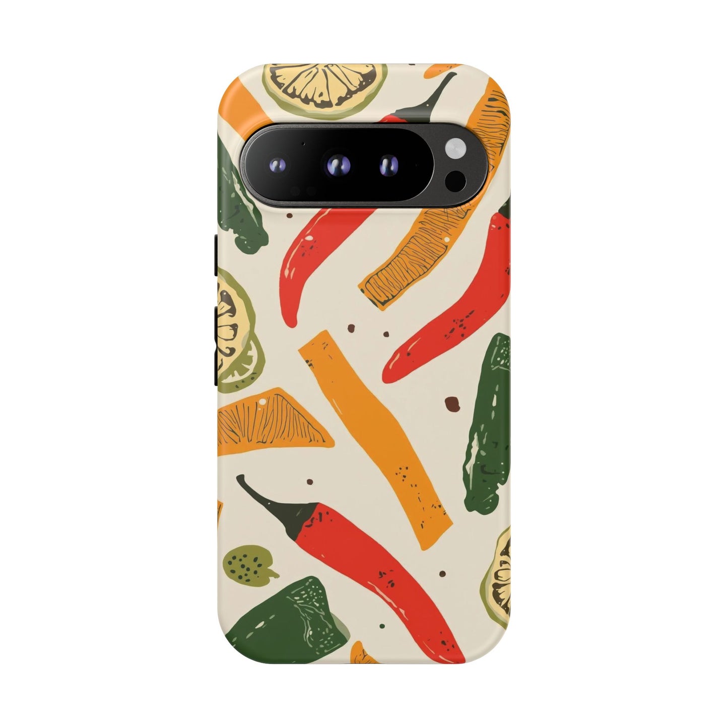 Spicy Peppers Phone Case – Colorful Chili, Lime & Citrus Pattern