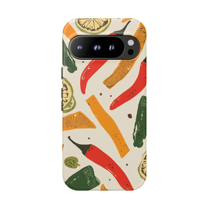 Spicy Peppers Phone Case – Colorful Chili, Lime & Citrus Pattern