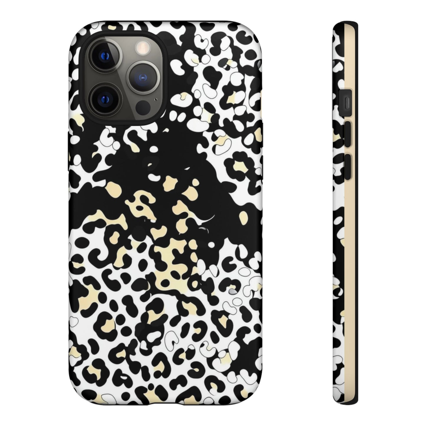 Leopard Splash Tough Phone Case — Black & Cream Animal Print Protective Cover