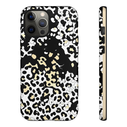 Leopard Splash Tough Phone Case — Black & Cream Animal Print Protective Cover
