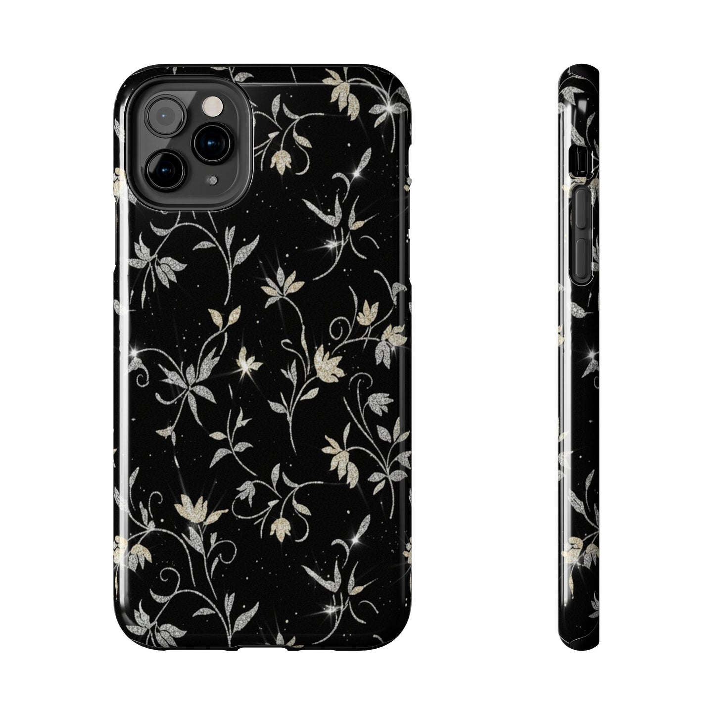 Floral Noir Tough Phone Case — Vintage Black Botanical Protective Cover