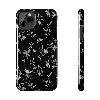 Floral Noir Tough Phone Case — Vintage Black Botanical Protective Cover