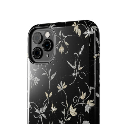 Floral Noir Tough Phone Case — Vintage Black Botanical Protective Cover