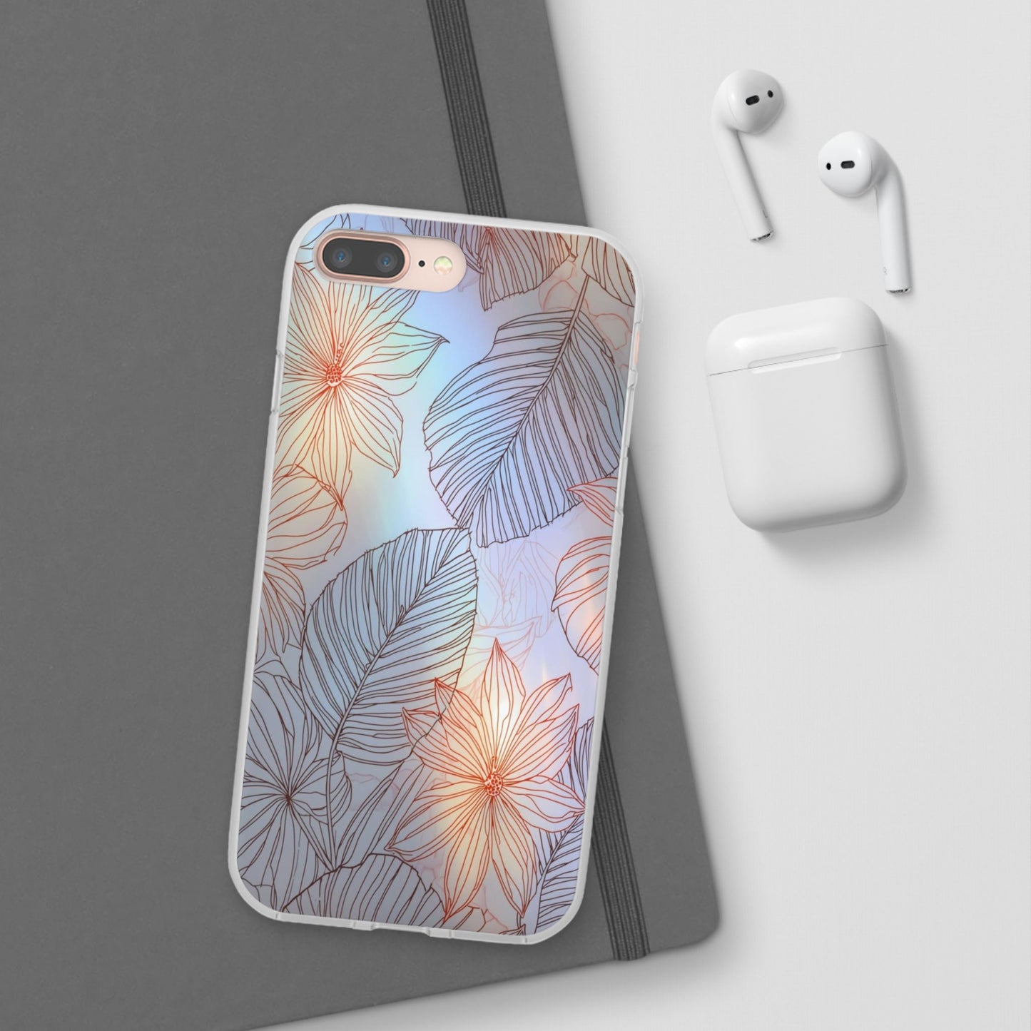 Floral Holographic Phone Case — Iridescent Leaves & Flowers Flexi Case