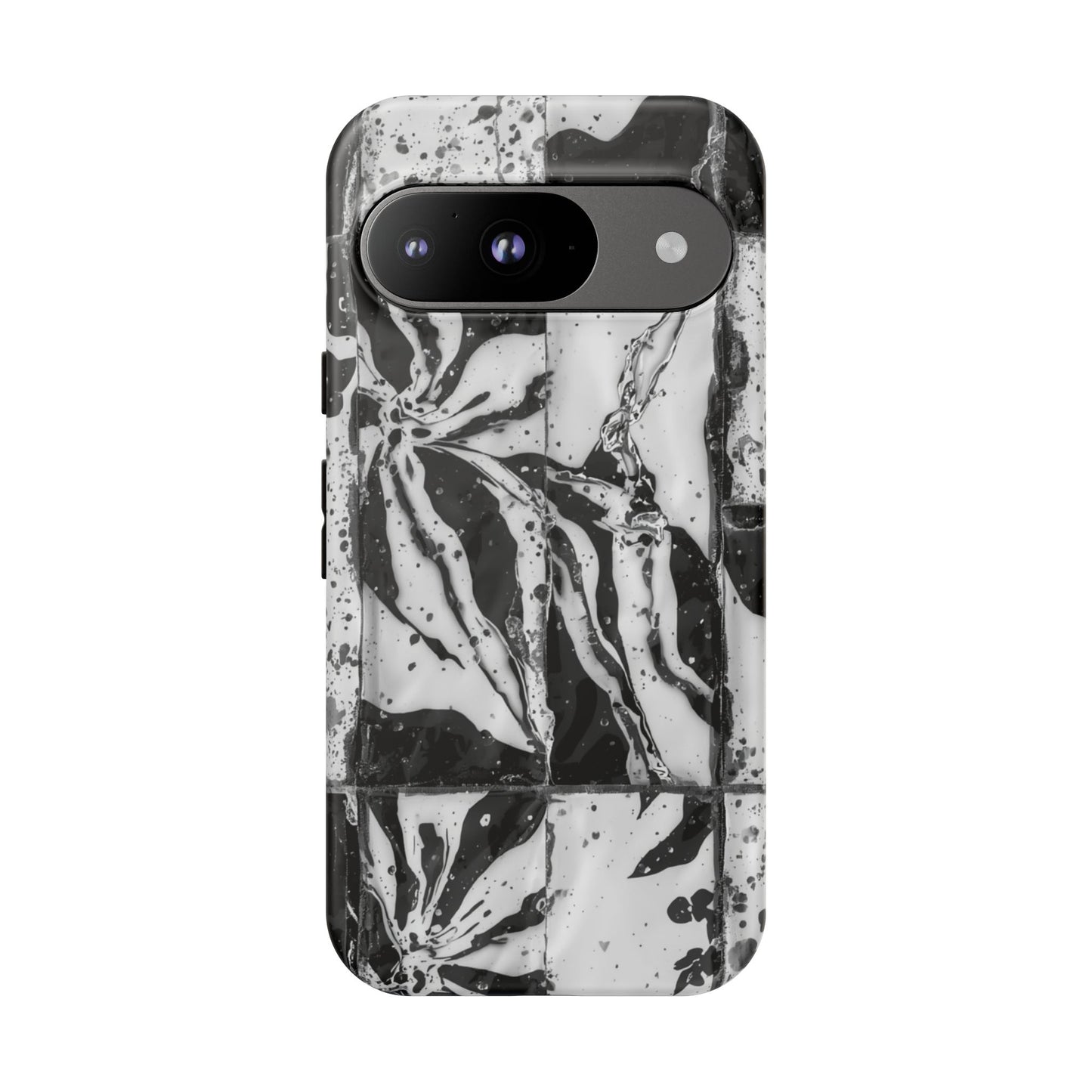 Monochrome Tile Floral Tough Phone Case