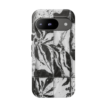 Monochrome Tile Floral Tough Phone Case
