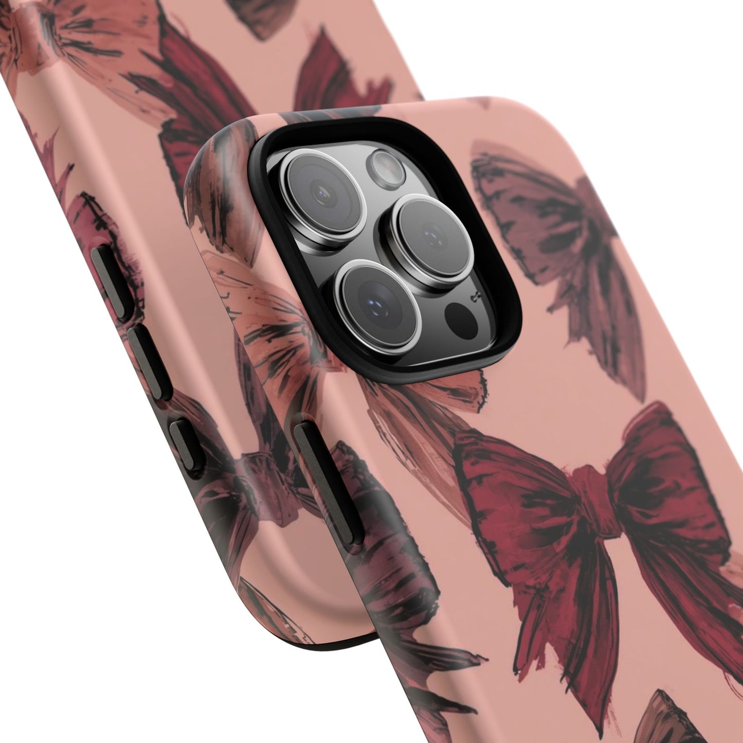 Bow Pattern Tough Phone Case — Pink Watercolor Bows Protective iPhone Cover