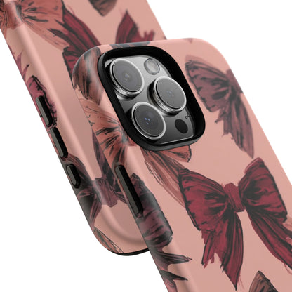 Bow Pattern Tough Phone Case — Pink Watercolor Bows Protective iPhone Cover