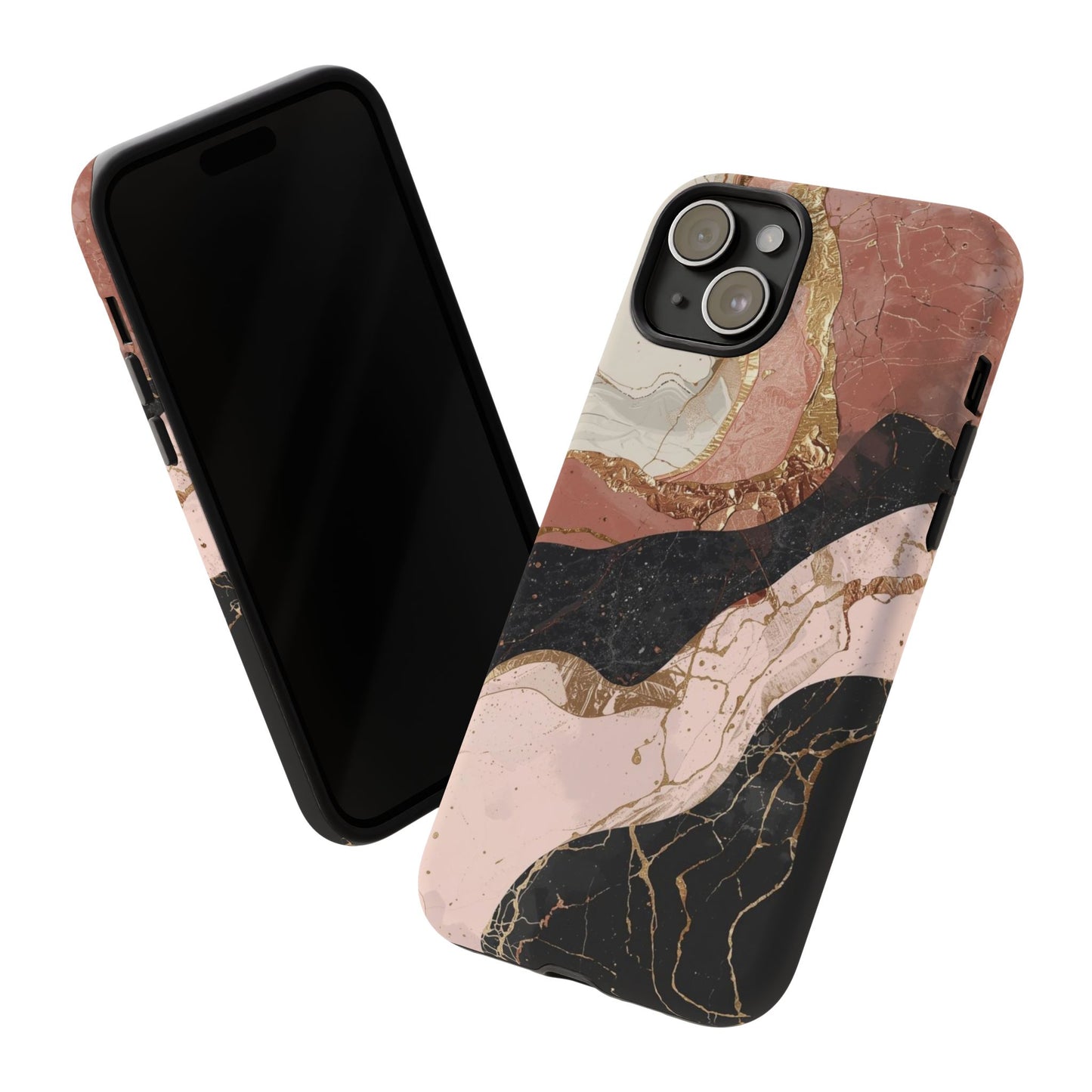 Marbled Rose Gold Phone Case — Abstract Pink & Black Protective Tough Case