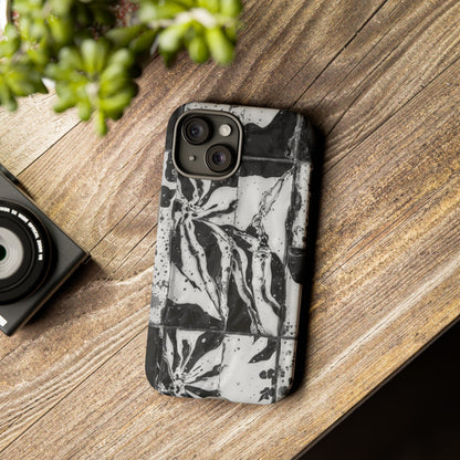 Monochrome Tile Floral Tough Phone Case