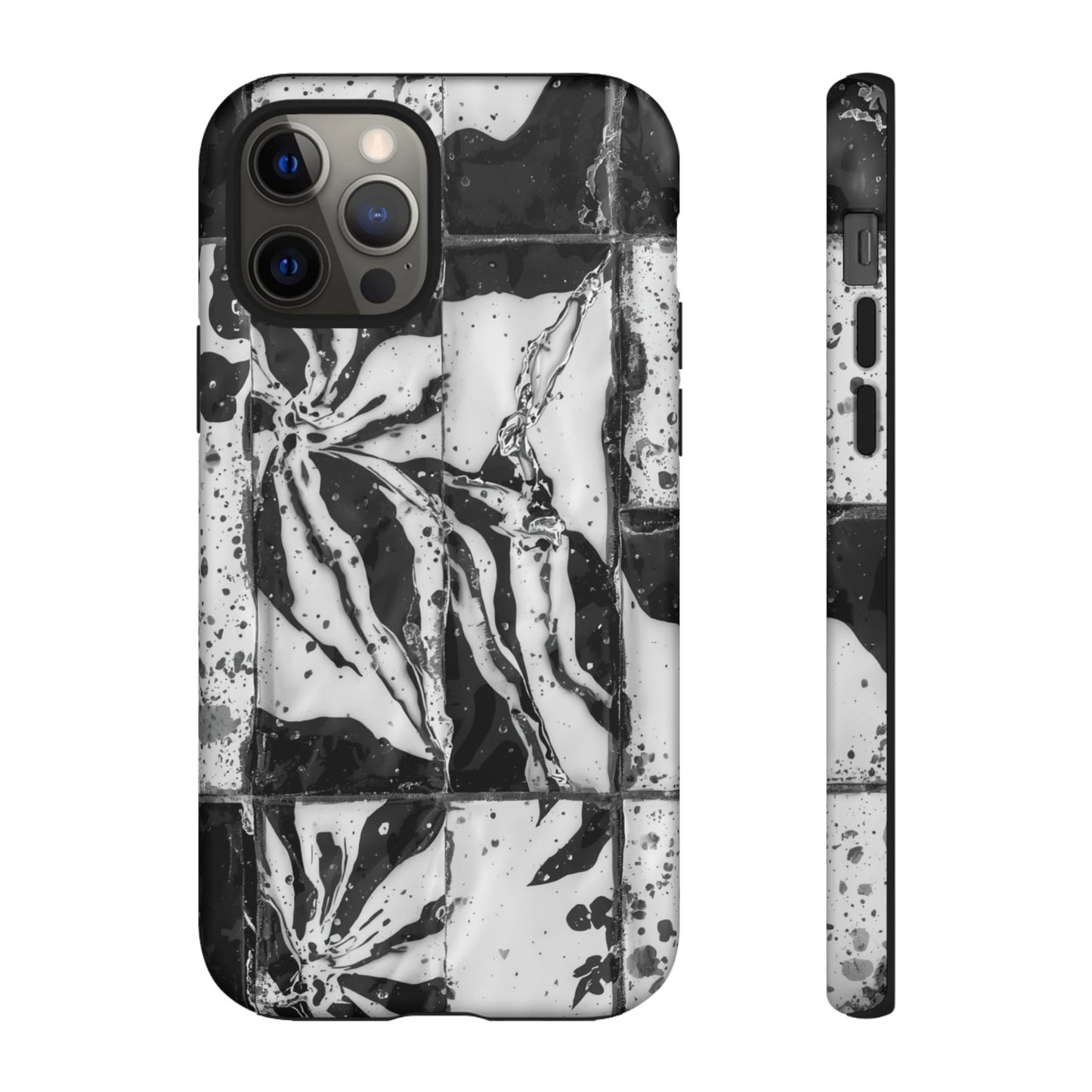 Monochrome Tile Floral Tough Phone Case