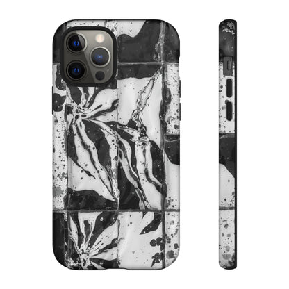 Monochrome Tile Floral Tough Phone Case