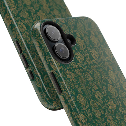 Vintage Floral Tough Phone Case — Green Damask Protective Cover