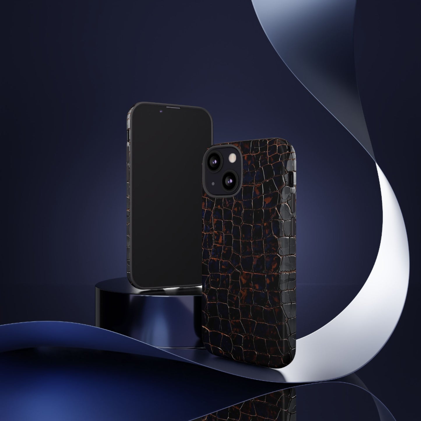 Croc-Embossed Tough Phone Case — Shockproof Black Alligator Texture