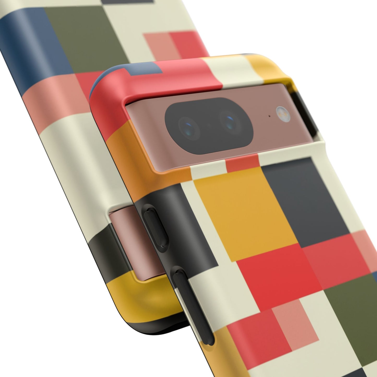 Abstract Color Block Tough Phone Case — Retro Geometric Protective Cover