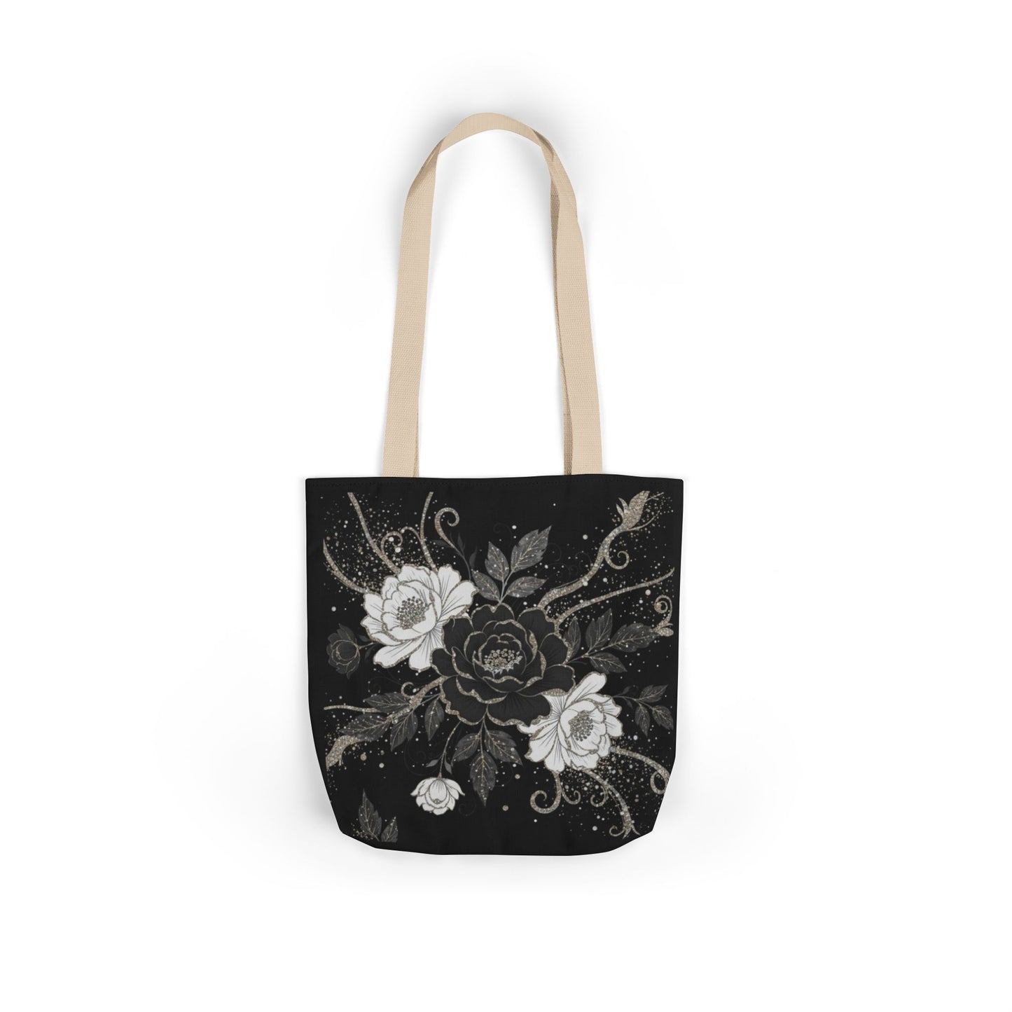 Floral Noir Canvas Tote — Black & White Rose Print