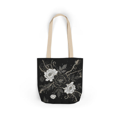 Floral Noir Canvas Tote — Black & White Rose Print