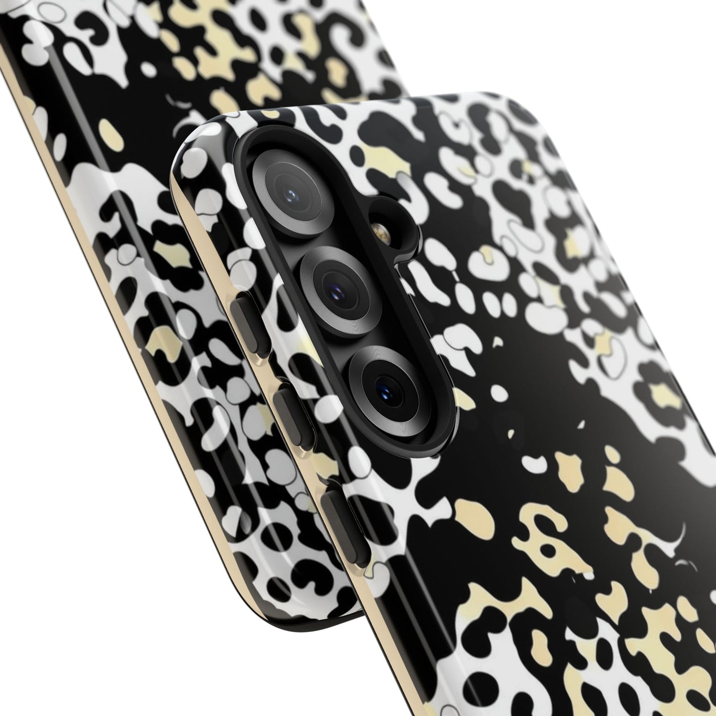 Leopard Splash Tough Phone Case — Black & Cream Animal Print Protective Cover