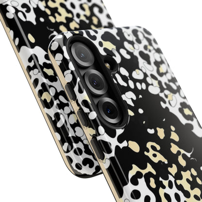 Leopard Splash Tough Phone Case — Black & Cream Animal Print Protective Cover