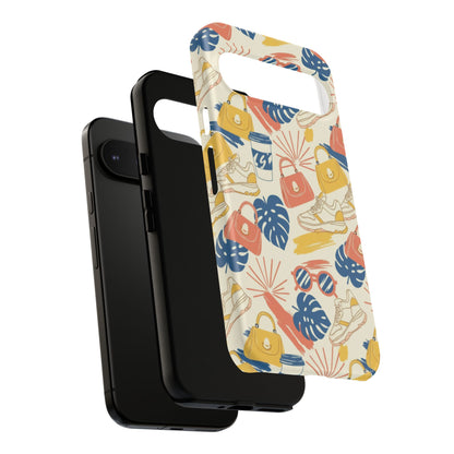 Tough Cases: Retro Summer Pattern Phone Case – Sunglasses, Sneakers & Tropical Leaves