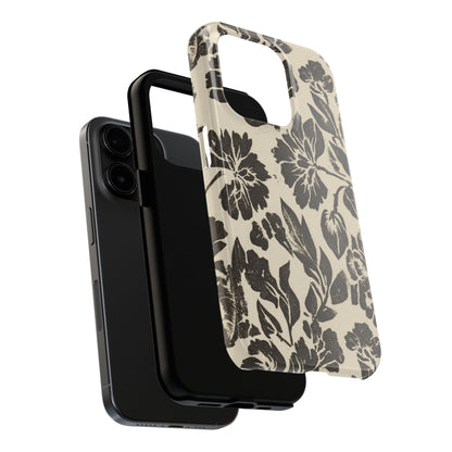 Floral Noir Tough Phone Case — Black Vintage Flower Protective Cover