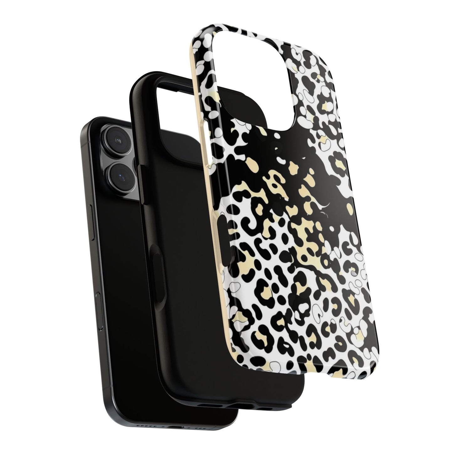 Leopard Splash Tough Phone Case — Black & Cream Animal Print Protective Cover