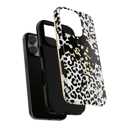 Leopard Splash Tough Phone Case — Black & Cream Animal Print Protective Cover