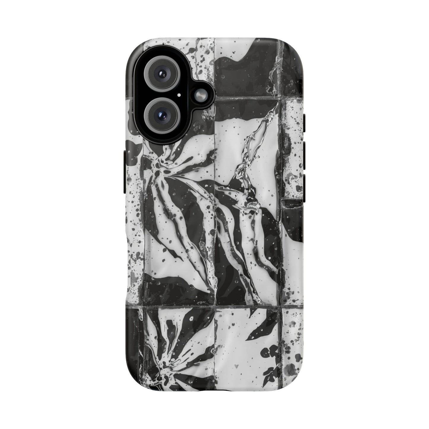 Monochrome Tile Floral Tough Phone Case