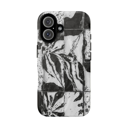 Monochrome Tile Floral Tough Phone Case