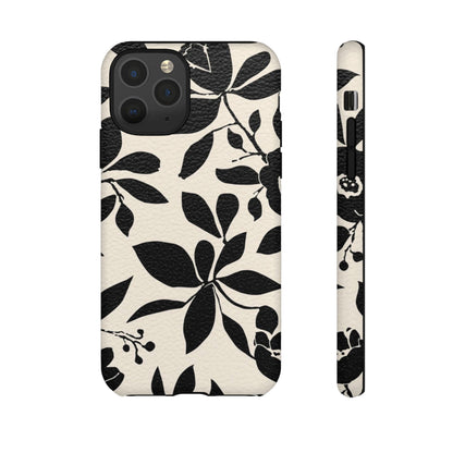 Black Floral Pattern Phone Case — Monochrome Botanical Tough Case