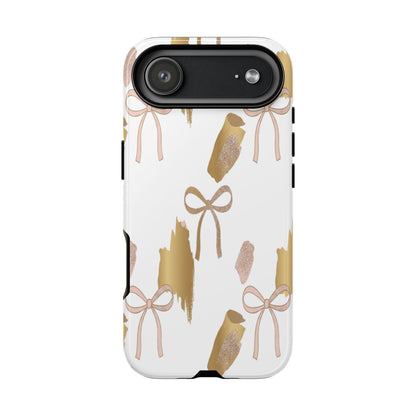 Phone Case — Gold Brushstroke & Blush Bow Pattern