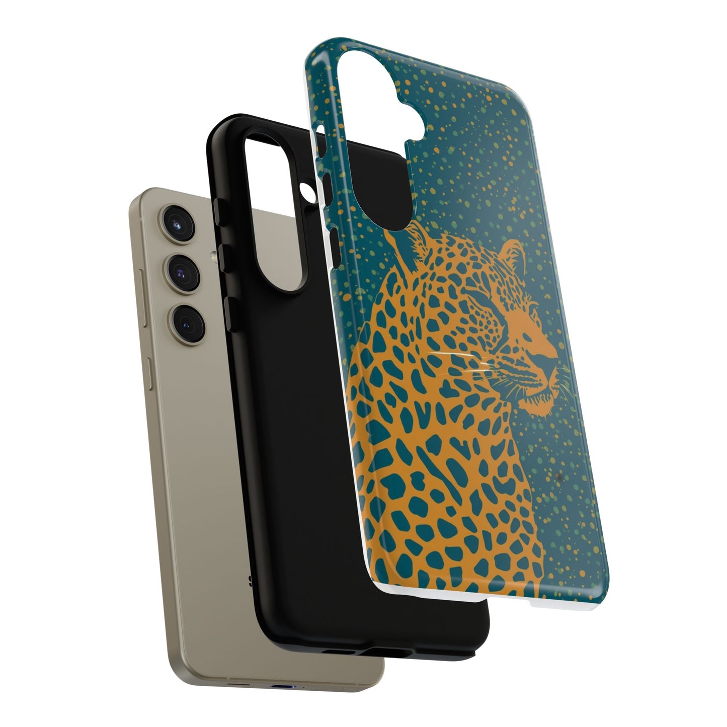 Leopard Spotlight Phone Case — Teal Gold Animal Print Protective Cover