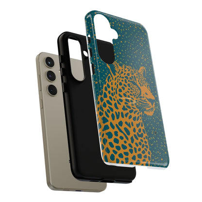 Leopard Spotlight Phone Case — Teal Gold Animal Print Protective Cover