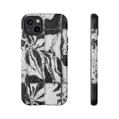 Monochrome Tile Floral Tough Phone Case