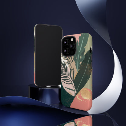 Tropical Leaf Tough Phone Case — Abstract Pink & Green Botanical Protective Cover