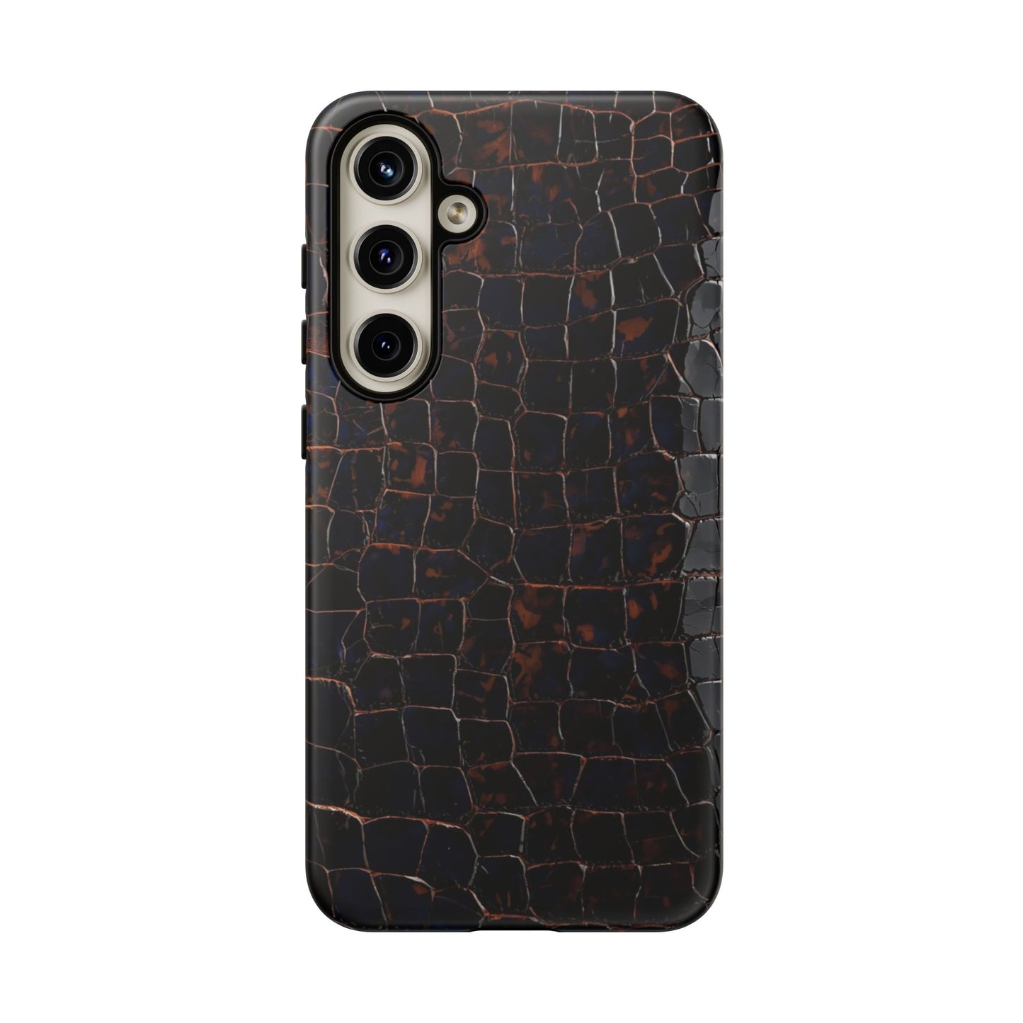 Croc-Embossed Tough Phone Case — Shockproof Black Alligator Texture