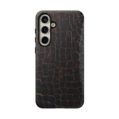 Croc-Embossed Tough Phone Case — Shockproof Black Alligator Texture